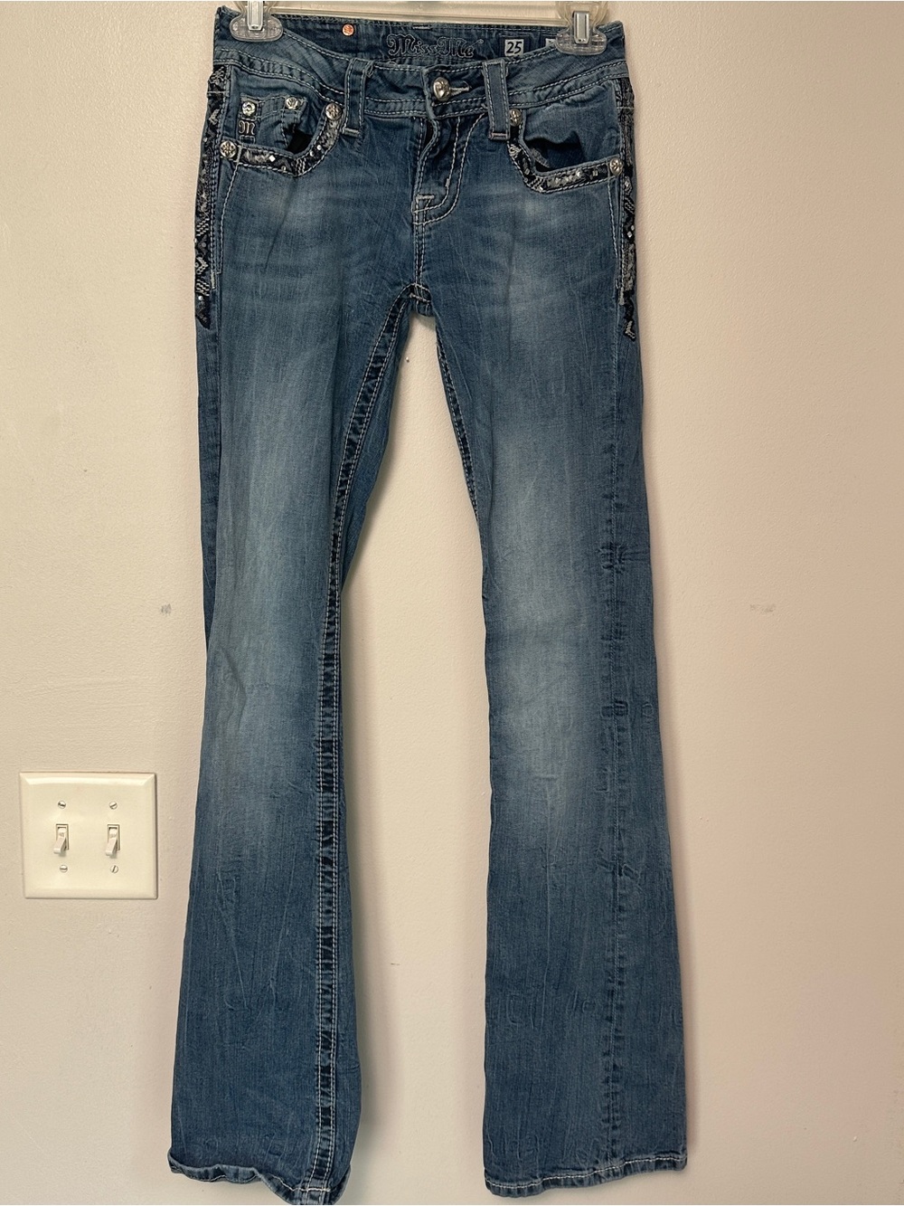 Miss Me Flare Jeans with Embellished Pockets Medium Blue - Picture 2 of 5